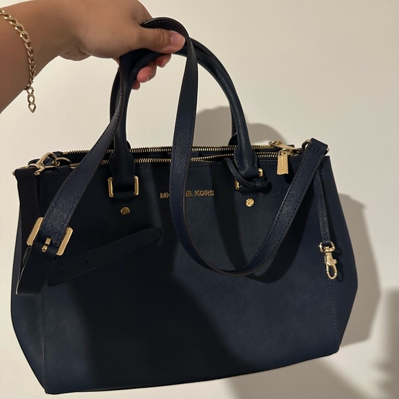 Michael Kors Handbags - Michael Kors Dark Blue Satchel with Gold Accents